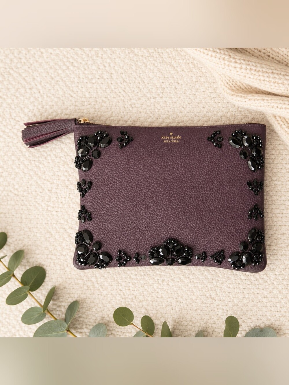 kate spade Plum Embellished Leather Pouch